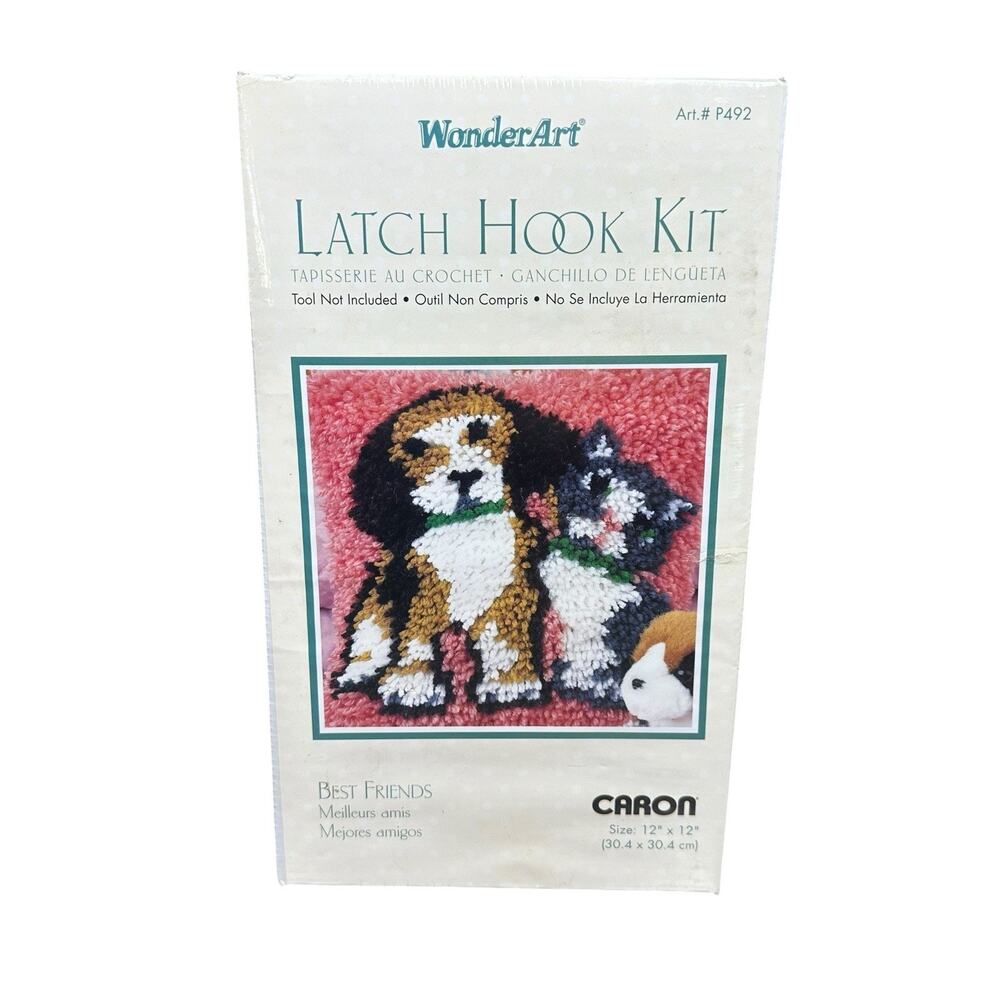 Vintage WonderArt® Caron Best Friends Latch Hook Kit 12X12 Puppy & Kitten 426185